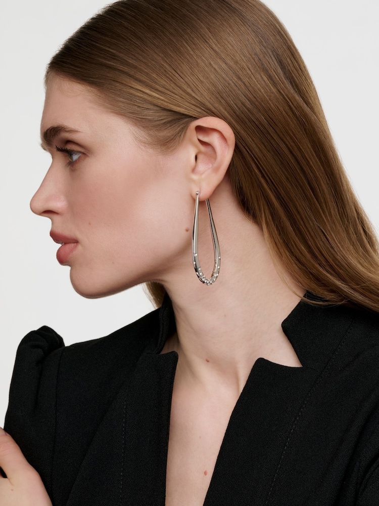Karen Millen Silver Tone Crystal Sprinkle Loop Earrings - Image 4 of 4