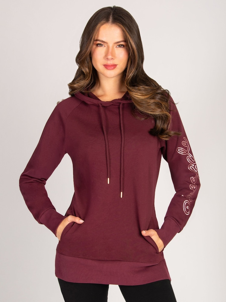Pineapple Red Womens Burgundy Longline Hoodie - Image 1 of 4
