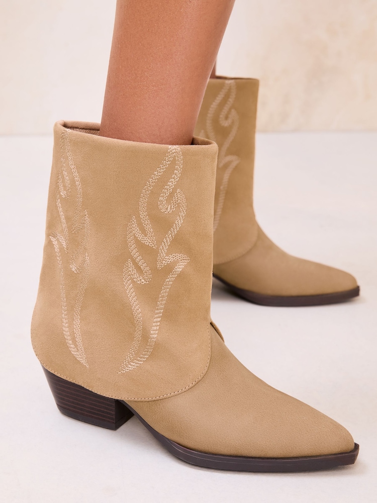 Lipsy Sand Faux Suede Sand Gator Ankle Western Boots - Image 2 of 5