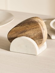 Set of 4 Natural Wooden Zaya Coasters in Marble Holder - Image 2 of 4