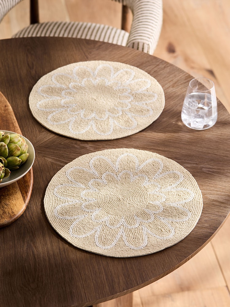 Set of 2 Natural Beaded Scallop Placemats - Image 1 of 1