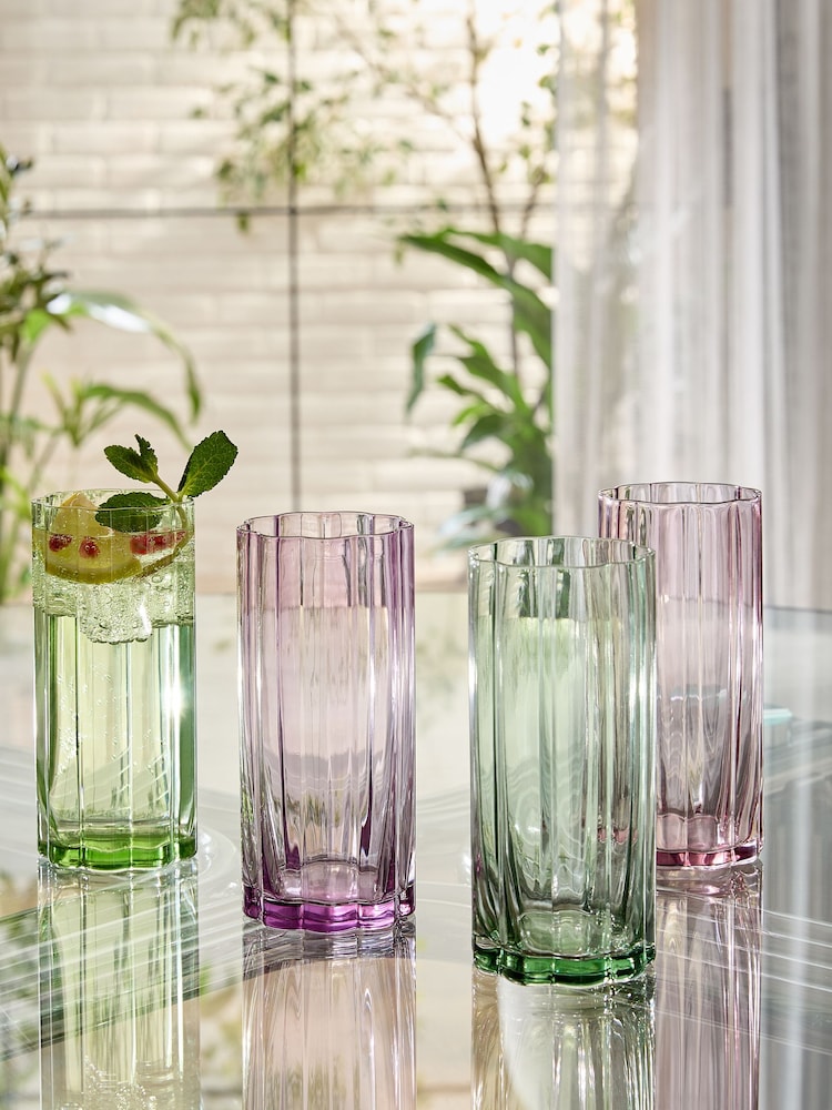 Set of 4 Green Pink Freya Tumbler Glasses - Image 1 of 3