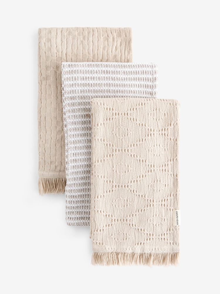 Set of 3 Natural Textured Weave Tea Towels - Image 1 of 1