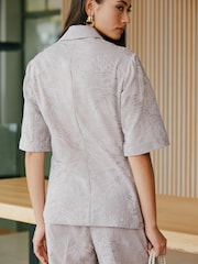 石材 - 提花短袖亚麻布西装夹克 - 8的图像4｝