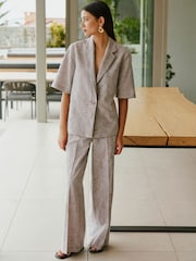 Stone Jacquard Palazzo Trousers with Linen - Image 1 of 5
