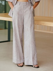 Stone Jacquard Palazzo Trousers with Linen - Image 2 of 5