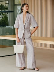 Stone Jacquard Palazzo Trousers with Linen - Image 4 of 5