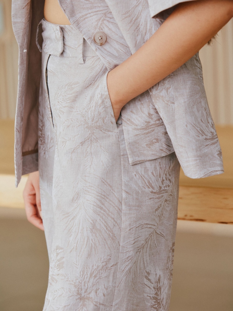 Stone Jacquard Palazzo Trousers with Linen - Image 5 of 5 Stone Jacquard Palazzo Trousers with Linen - Image 5 of 5