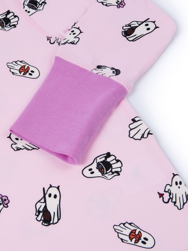 Chelsea Peers Pink Kids Halloween Party Ghost Print Long Pyjamas Set - Image 2 of 3