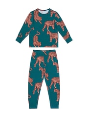 Chelsea Peers Green Kids Tiger Print Long Pyjamas Set - Image 1 of 3