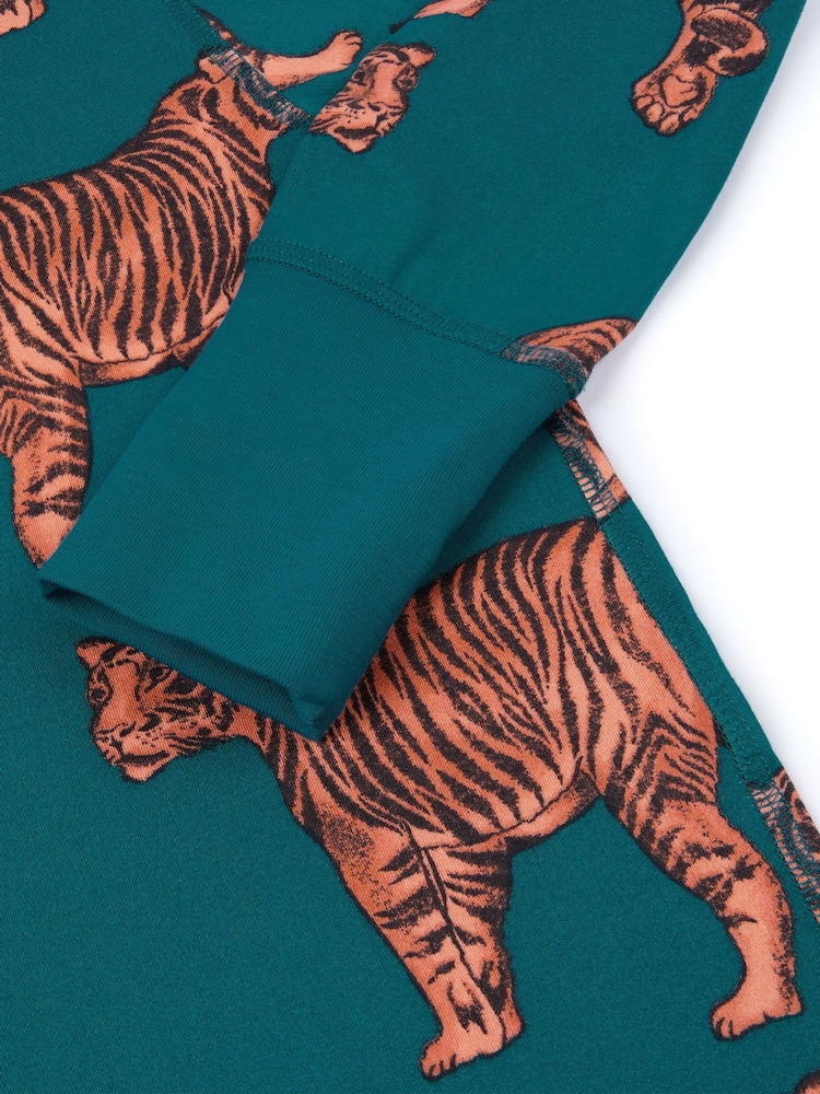 Chelsea Peers Green Kids Tiger Print Long Pyjamas Set - Image 2 of 3
