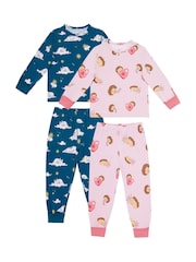 Chelsea Peers Green Kids Two Pack Celestial Bunny / Hedgehog Hearts Long Pyjama Set - Image 1 of 5