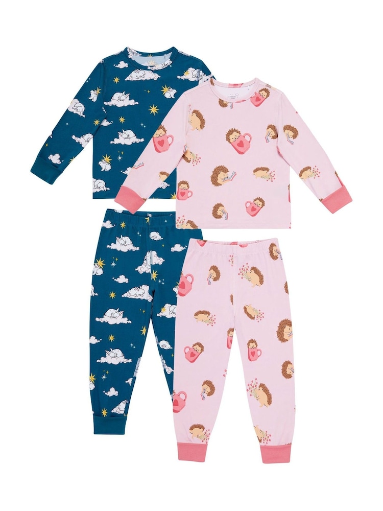 Chelsea Peers Green Kids Two Pack Celestial Bunny / Hedgehog Hearts Long Pyjama Set - Image 1 of 5