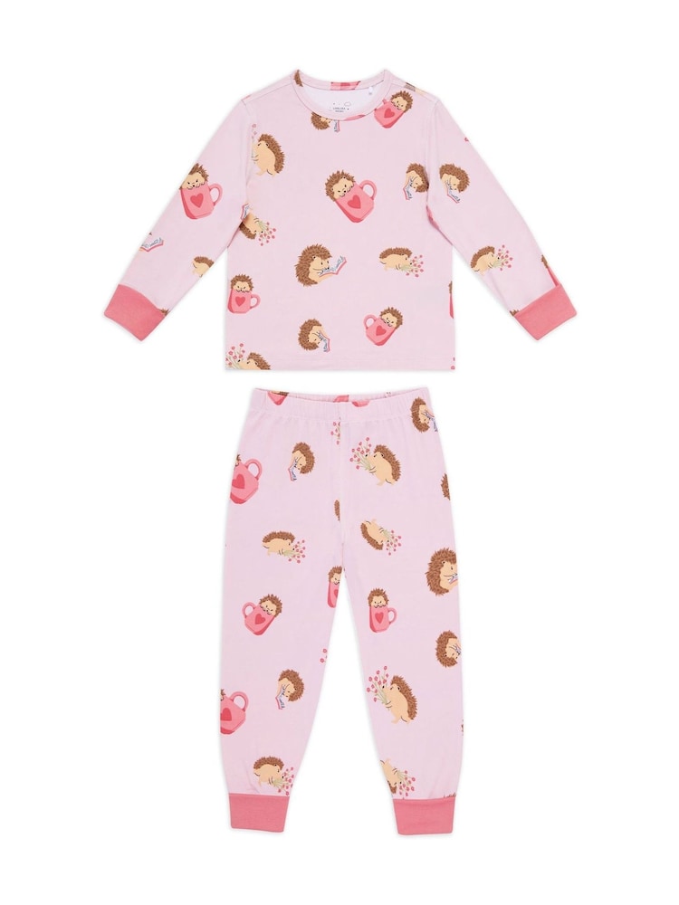 Chelsea Peers Green Kids Two Pack Celestial Bunny / Hedgehog Hearts Long Pyjama Set - Image 2 of 5 Chelsea Peers Green Kids Two Pack Celestial Bunny / Hedgehog Hearts Long Pyjama Set - Image 2 of 5