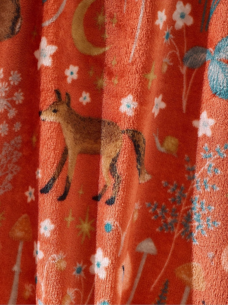 Catherine Lansfield Burnt Orange Enchanted Twilight Animals Cosy Blanket Throw - Image 2 of 3 Catherine Lansfield Burnt Orange Enchanted Twilight Animals Cosy Blanket Throw - Image 2 of 3