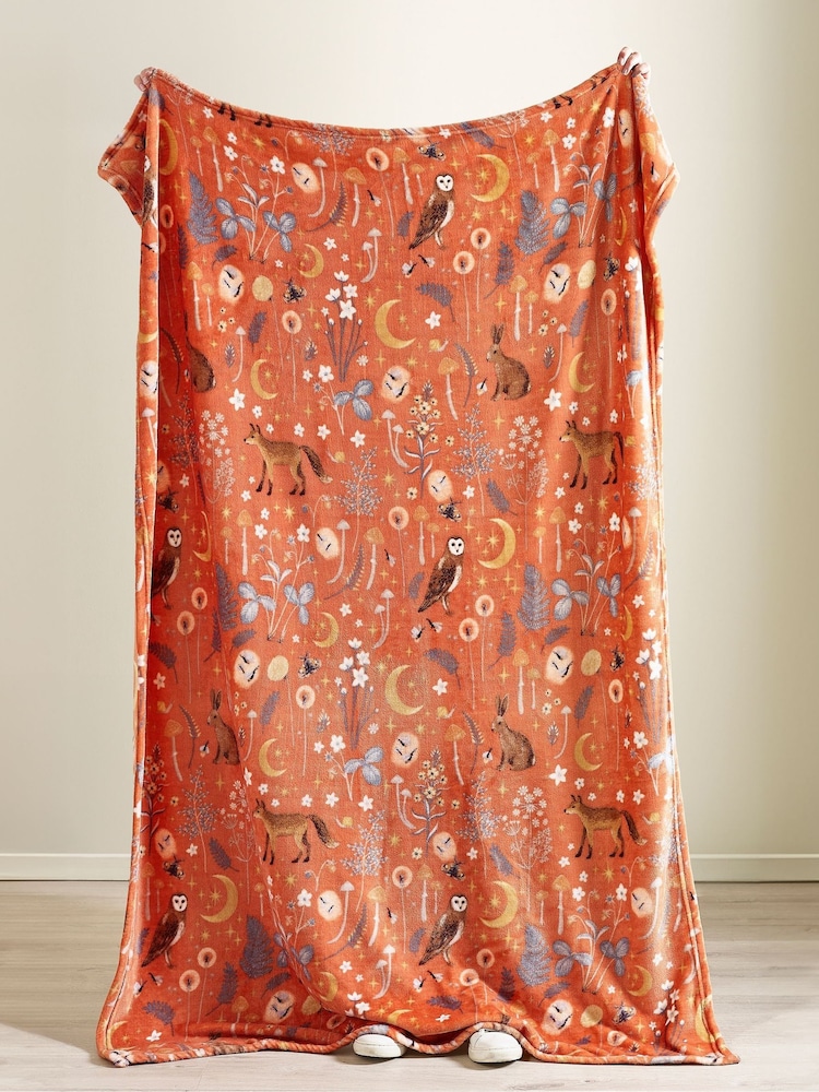 Catherine Lansfield Burnt Orange Enchanted Twilight Animals Cosy Blanket Throw - Image 3 of 3 Catherine Lansfield Burnt Orange Enchanted Twilight Animals Cosy Blanket Throw - Image 3 of 3