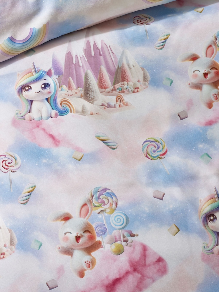Catherine Lansfield Pink Candy Unicorn So Soft Reversible Duvet Cover Set - Image 4 of 4