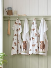 Catherine Lansfield Natural Angus Highland Cow Cotton Kitchen Tea Towel - Image 1 of 2