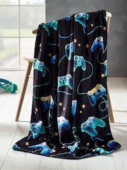 Catherine Lansfield Black Gamer Cosy Fleece Blanket Throw - Image 1 of 2