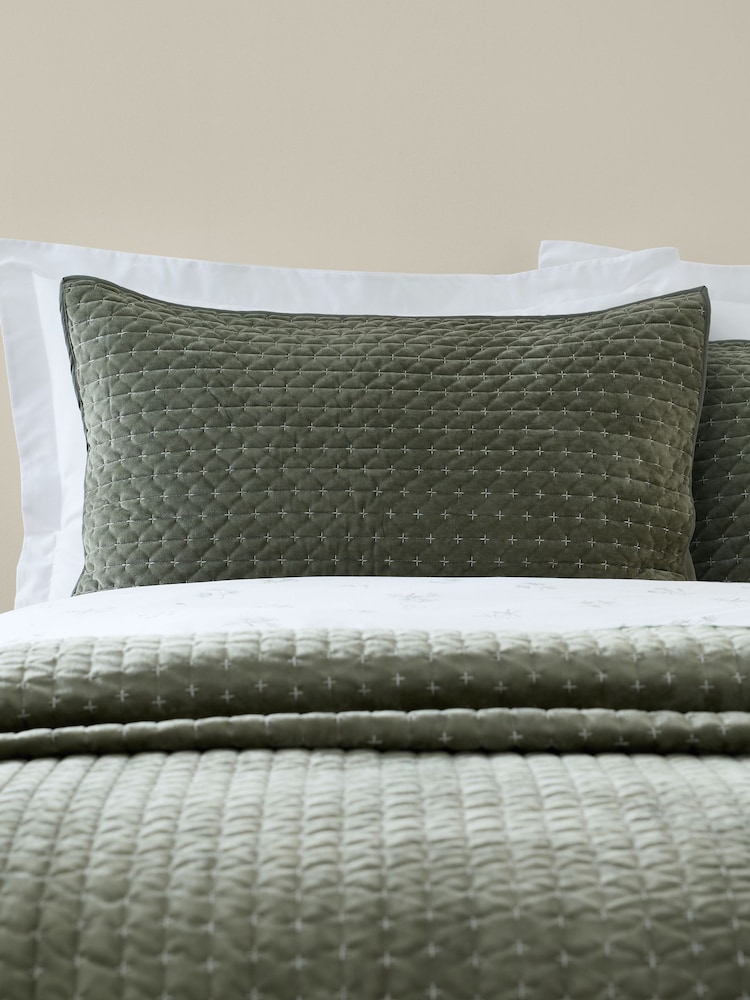 Bianca Green Attica Velvet Embroidered Pillow Sham Pair - Image 1 of 2