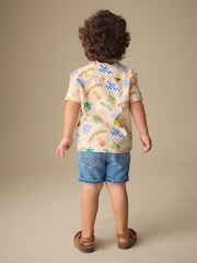 Ecru All Over Print Short Sleeve Revere Collar Printed Shirt (3mths-7yrs) - Image 4 of 8