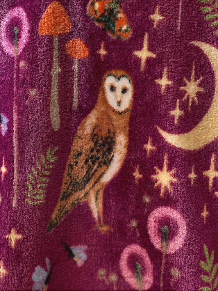 Catherine Lansfield Plum Enchanted Twilight Animals Cosy Blanket Throw - Image 2 of 3 Catherine Lansfield Plum Enchanted Twilight Animals Cosy Blanket Throw - Image 2 of 3