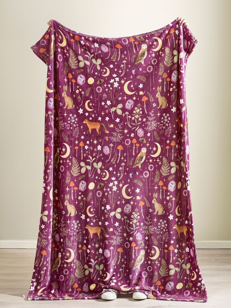 Catherine Lansfield Plum Enchanted Twilight Animals Cosy Blanket Throw - Image 3 of 3 Catherine Lansfield Plum Enchanted Twilight Animals Cosy Blanket Throw - Image 3 of 3