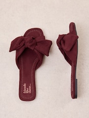 Friends Like These Burgundy Red Faux Suede Bow Slip On Flat Summer Slider Sandals - Image 1 of 4