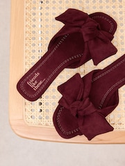 Friends Like These Burgundy Red Faux Suede Bow Slip On Flat Summer Slider Sandals - Image 4 of 4