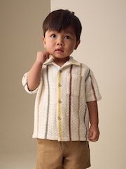 Ecru Striped Short Sleeve Revere Collar Textured Shirt (3mths-7yrs) - Image 1 of 8