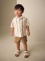 Ecru Striped Short Sleeve Revere Collar Textured Shirt (3mths-7yrs) - Image 2 of 8