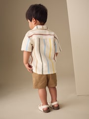 Ecru Striped Short Sleeve Revere Collar Textured Shirt (3mths-7yrs) - Image 3 of 8