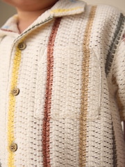 Ecru Striped Short Sleeve Revere Collar Textured Shirt (3mths-7yrs) - Image 4 of 8