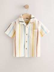 Ecru Striped Short Sleeve Revere Collar Textured Shirt (3mths-7yrs) - Image 5 of 8