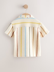 Ecru Striped Short Sleeve Revere Collar Textured Shirt (3mths-7yrs) - Image 6 of 8
