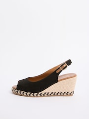 Friends Like These Black Faux Suede Standard Fit Slingback Peep Toe Espadrille Wedge Sandals - Image 5 of 5