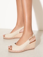 Friends Like These Nude Standard Fit Faux Suede Slingback Peep Toe Espadrille Wedge Sandals - Image 2 of 4