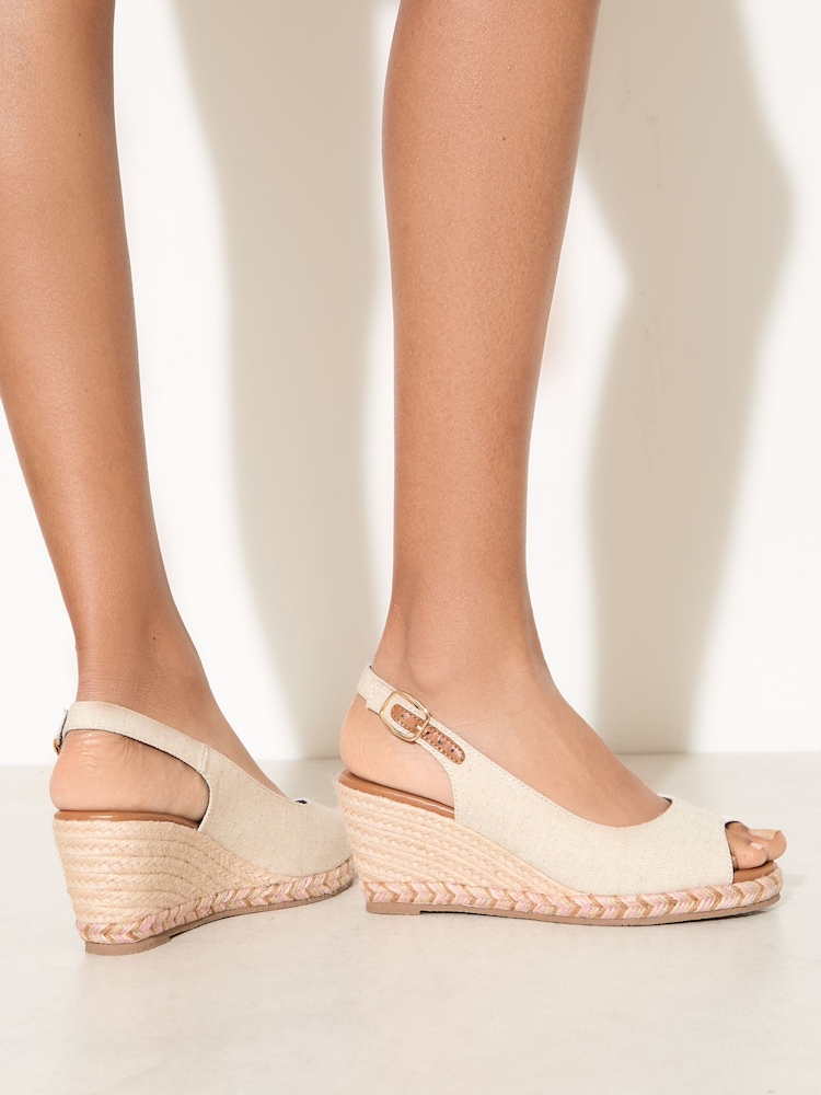 Friends Like These Nude Standard Fit Faux Suede Slingback Peep Toe Espadrille Wedge Sandals - Image 4 of 4
