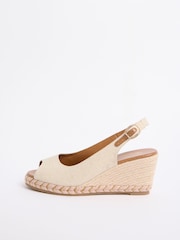 Friends Like These Nude Canvas Standard Fit Slingback Peep Toe Espadrille Wedge Sandals - Image 5 of 5