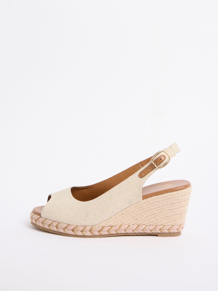 Friends Like These Nude Canvas Standard Fit Slingback Peep Toe Espadrille Wedge Sandals - Image 5 of 5 Friends Like These Nude Canvas Standard Fit Slingback Peep Toe Espadrille Wedge Sandals - Image 5 of 5