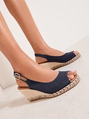 Friends Like These Navy Standard Fit Slingback Peep Toe Espadrille Wedge Sandals - Image 2 of 5