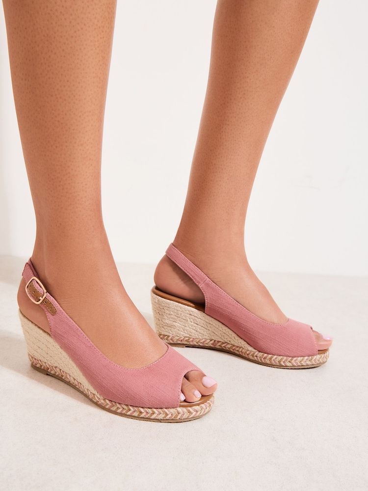 Friends Like These Coral Pink Standard Fit Slingback Peep Toe Espadrille Wedge Sandals - Image 1 of 5