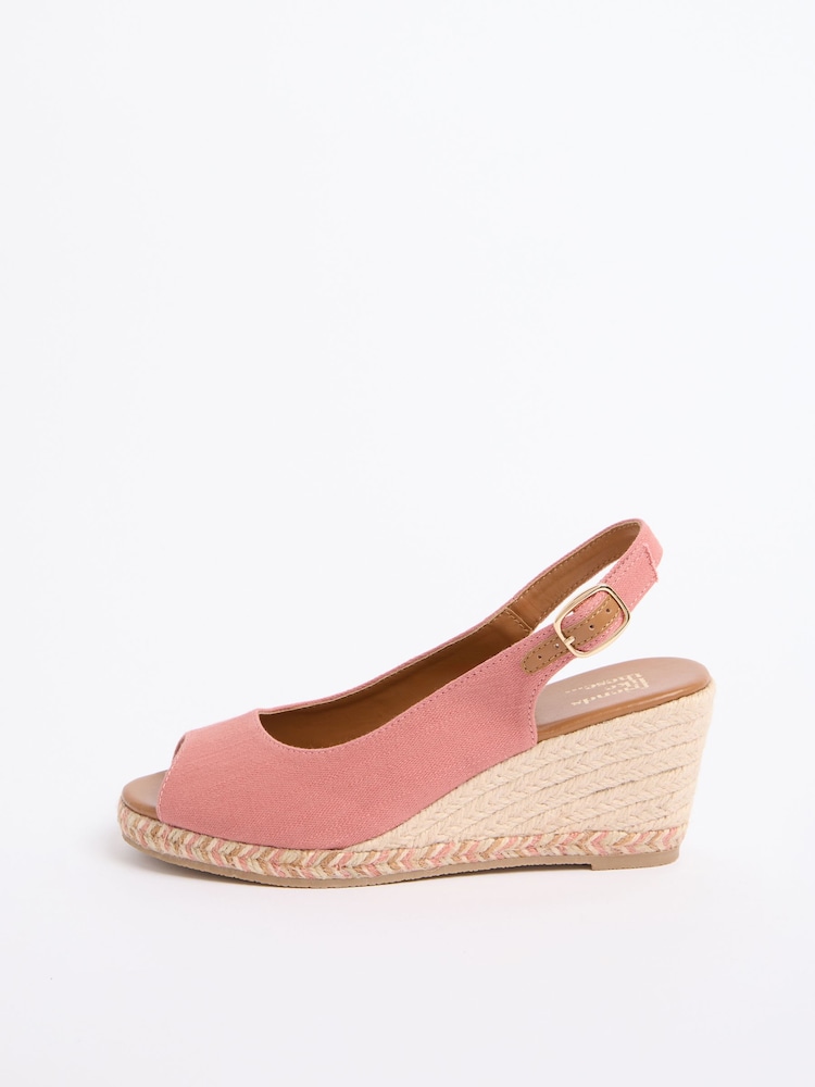Friends Like These Coral Pink Standard Fit Slingback Peep Toe Espadrille Wedge Sandals - Image 5 of 5