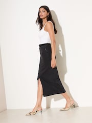 Friends Like These Black Petite Split Front Denim Midi Skirt - Image 4 of 4