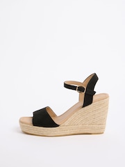 Friends Like These Black Faux Suede Standard Fit 2 Part Peep Toe Espadrille Wedge Sandals - Image 5 of 5