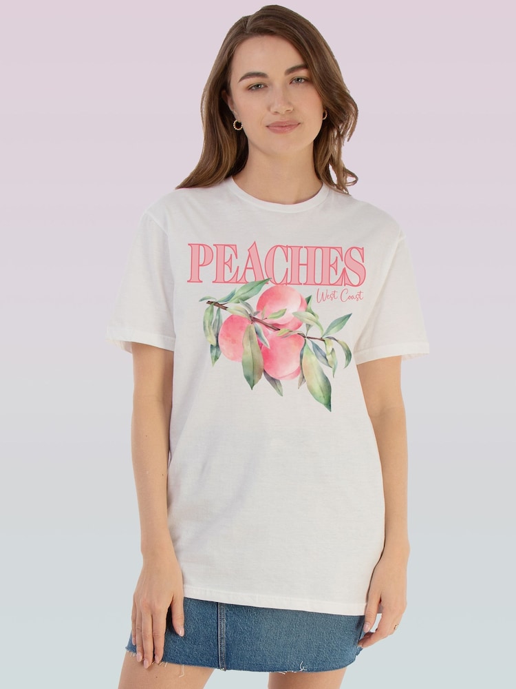 Brands In White Peaches Fruit T-Shirt - Image 1 of 4 Brands In White Peaches Fruit T-Shirt - Image 1 of 4