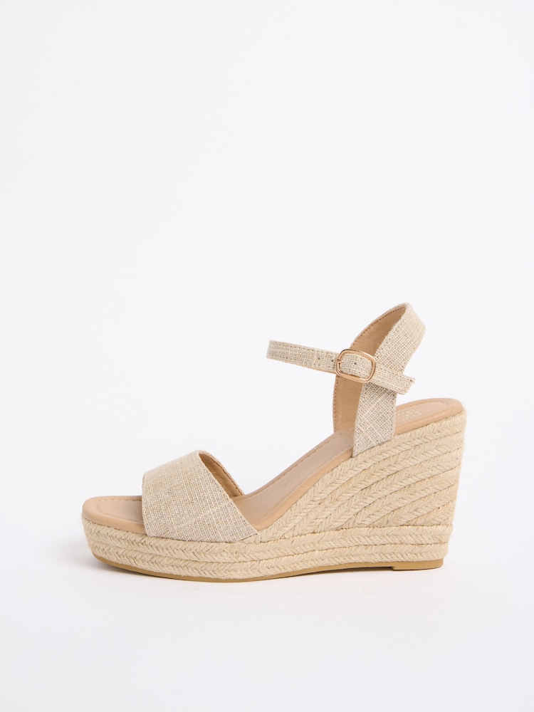Friends Like These Natural Canvas Standard Fit 2 Part Peep Toe Espadrille Wedge Sandals - Image 5 of 5