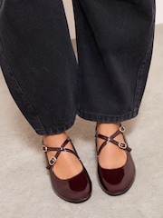 Friends Like These Burgundy Red Standard Fit Faux Leather Cross Strap Low Block Heel Smart Maryjane Court Shoes - Image 2 of 4