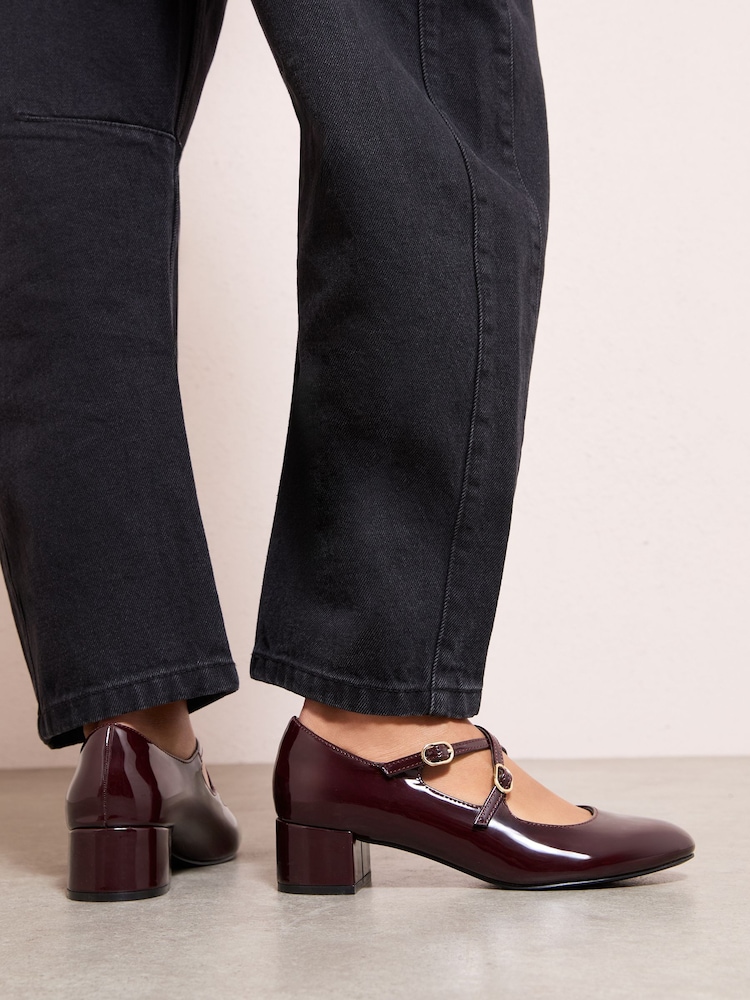 Friends Like These Burgundy Red Standard Fit Faux Leather Cross Strap Low Block Heel Smart Maryjane Court Shoes - Image 4 of 4 Friends Like These Burgundy Red Standard Fit Faux Leather Cross Strap Low Block Heel Smart Maryjane Court Shoes - Image 4 of 4