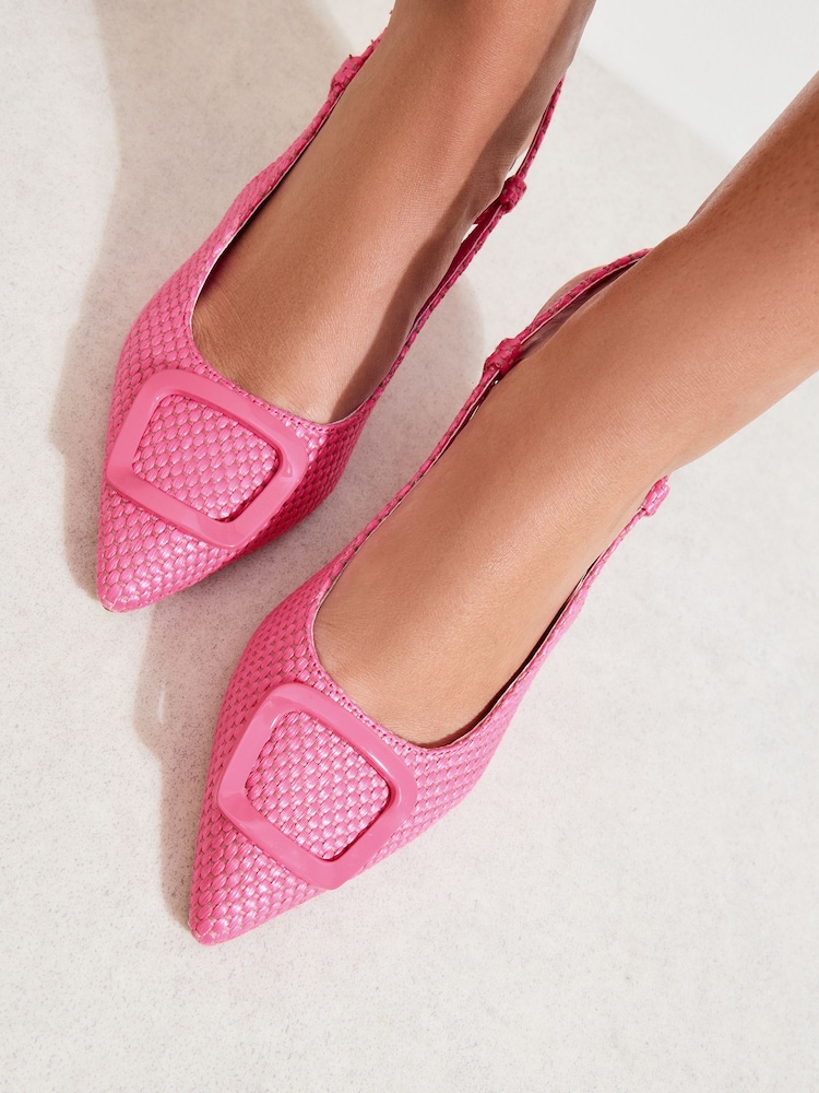 Friends Like These Faux Leather Pink Standard Fit Buckle Detail Slingback Kitten Heel Smart Court Shoes - Image 2 of 5